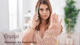  Presentation with confident young hispanic woman - PPT theme enhanced with young-hispanic-woman-having-conversation background and a  colored foreground