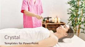  Presentation with incense - PPT theme having young-hispanic-woman-having-incense background and a lemonade colored foreground