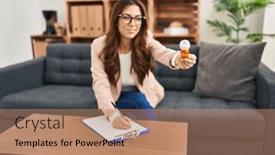  Presentation with treatment - PPT theme featuring young-hispanic-woman-having-psychologist background and a coral colored foreground