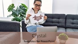  Presentation with psychology - PPT theme enhanced with young-hispanic-woman-having-teleconsultation background and a coral colored foreground