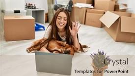  Presentation with new home - Presentation with young-hispanic-woman-having-video background and a coral colored foreground