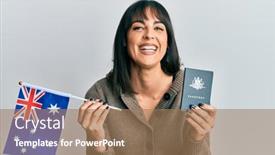  Presentation with australian - Slide deck having young-hispanic-woman-holding-australian background and a coral colored foreground