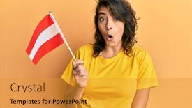 Presentation with hispanic - PPT theme consisting of young-hispanic-woman-holding-austria background and a gold colored foreground