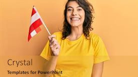  Presentation with confident young hispanic woman - Amazing PPT theme having young-hispanic-woman-holding-austria backdrop and a gold colored foreground