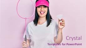  Presentation with badminton - PPT theme consisting of young-hispanic-woman-holding-badminton background and a lemonade colored foreground