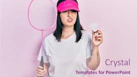  Presentation with badminton - Presentation design having young-hispanic-woman-holding-badminton background and a lemonade colored foreground