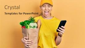  Presentation with bag - Beautiful presentation theme featuring young-hispanic-woman-holding-bag backdrop and a yellow colored foreground