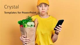  Presentation with puffing - Amazing slide set having young-hispanic-woman-holding-bag backdrop and a yellow colored foreground