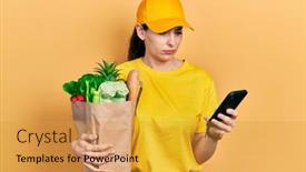  Presentation with bag - Slide set having young-hispanic-woman-holding-bag background and a gold colored foreground