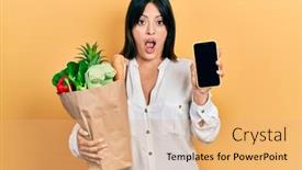  Presentation with bag - Slide deck enhanced with young-hispanic-woman-holding-bag background and a coral colored foreground