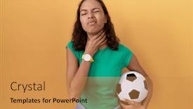  Presentation with sore throat - Presentation design featuring young-hispanic-woman-holding-ball background and a gold colored foreground