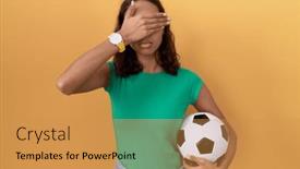  Presentation with woman sad - Presentation theme consisting of young-hispanic-woman-holding-ball background and a gold colored foreground