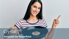  Presentation with egg - Audience pleasing presentation theme consisting of young-hispanic-woman-holding-billet backdrop and a ocean colored foreground