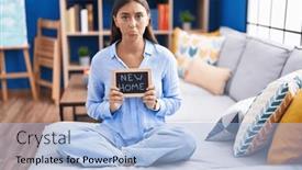  Presentation with woman crying - Slides with young-hispanic-woman-holding-blackboard background and a light blue colored foreground