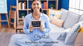  Presentation with cool - Slides enhanced with young-hispanic-woman-holding-blackboard background and a  colored foreground