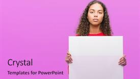  Presentation with confident young hispanic woman - PPT layouts consisting of young hispanic woman holding blank background and a lilac colored foreground