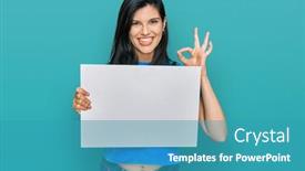  Presentation with blank - PPT layouts having young-hispanic-woman-holding-blank background and a teal colored foreground