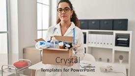  Presentation with simple medical - Presentation featuring young-hispanic-woman-holding-box background and a mint green colored foreground