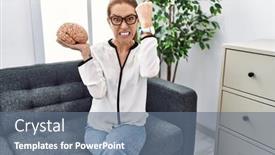  Presentation with psychology anger - Slides consisting of young-hispanic-woman-holding-brain background and a ocean colored foreground