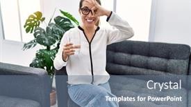  Presentation with brain eye - PPT layouts with young-hispanic-woman-holding-brain background and a ocean colored foreground