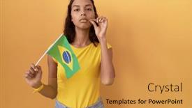  Presentation with lips mouth - PPT theme consisting of young-hispanic-woman-holding-brazil background and a gold colored foreground