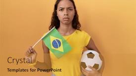  Presentation with brazil - Slide set featuring young-hispanic-woman-holding-brazil background and a gold colored foreground