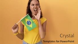 Presentation with brazil - PPT theme featuring young-hispanic-woman-holding-brazil background and a  colored foreground