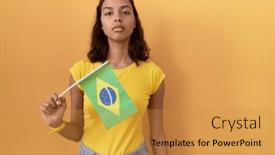  Presentation with brazil - Presentation design enhanced with young-hispanic-woman-holding-brazil background and a gold colored foreground