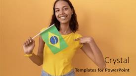  Presentation with brazil - Slides featuring young-hispanic-woman-holding-brazil background and a  colored foreground