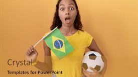  Presentation with brazil - Presentation design featuring young-hispanic-woman-holding-brazil background and a gold colored foreground