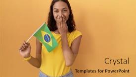  Presentation with scandal - Presentation theme consisting of young-hispanic-woman-holding-brazil background and a gold colored foreground