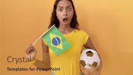  Presentation with brazil - PPT theme enhanced with young-hispanic-woman-holding-brazil background and a gold colored foreground