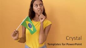  Presentation with brazil - Presentation theme with young-hispanic-woman-holding-brazil background and a gold colored foreground