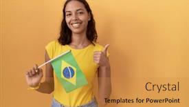  Presentation with brazil - Presentation design with young-hispanic-woman-holding-brazil background and a gold colored foreground