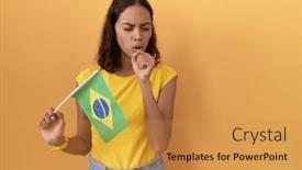  Presentation with brazil - Presentation theme enhanced with young-hispanic-woman-holding-brazil background and a gold colored foreground