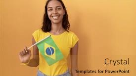  Presentation with brazil - Presentation design having young-hispanic-woman-holding-brazil background and a gold colored foreground