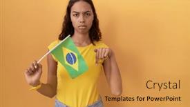  Presentation with woman sad - PPT theme enhanced with young-hispanic-woman-holding-brazil background and a  colored foreground