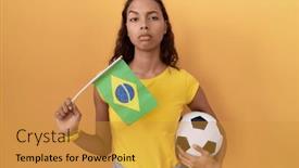  Presentation with brazil - PPT theme featuring young-hispanic-woman-holding-brazil background and a  colored foreground
