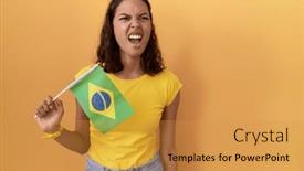  Presentation with brazil - Slides with young-hispanic-woman-holding-brazil background and a gold colored foreground