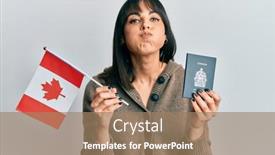  Presentation with puffing - Presentation theme with young-hispanic-woman-holding-canada background and a coral colored foreground