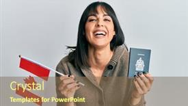  Presentation with canada flag - Presentation theme consisting of young-hispanic-woman-holding-canada background and a violet colored foreground