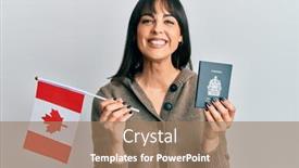  Presentation with canada flag - Beautiful slide set featuring young-hispanic-woman-holding-canada backdrop and a coral colored foreground