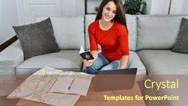  Presentation with canada - Presentation theme enhanced with young-hispanic-woman-holding-canada background and a violet colored foreground