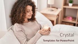  Presentation with candle - Presentation design featuring young-hispanic-woman-holding-candle background and a soft green colored foreground