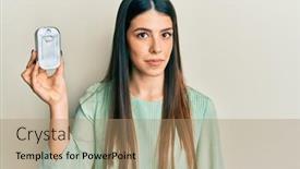  Presentation with canned food - PPT theme featuring young-hispanic-woman-holding-canned background and a coral colored foreground