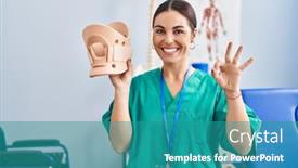  Presentation with cervical - Presentation having young-hispanic-woman-holding-cervical background and a teal colored foreground