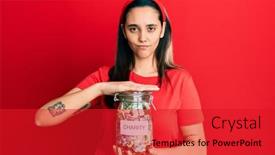  Presentation with charity - Slides featuring young-hispanic-woman-holding-charity background and a red colored foreground