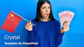  Presentation with china flag - Theme consisting of young-hispanic-woman-holding-china background and a ocean colored foreground