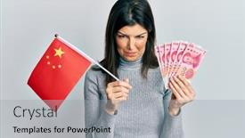  Presentation with china flag - Presentation design consisting of young-hispanic-woman-holding-china background and a light gray colored foreground