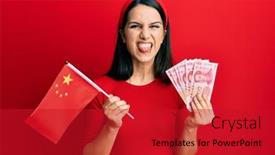  Presentation with china flag - Presentation theme having young-hispanic-woman-holding-china background and a crimson colored foreground
